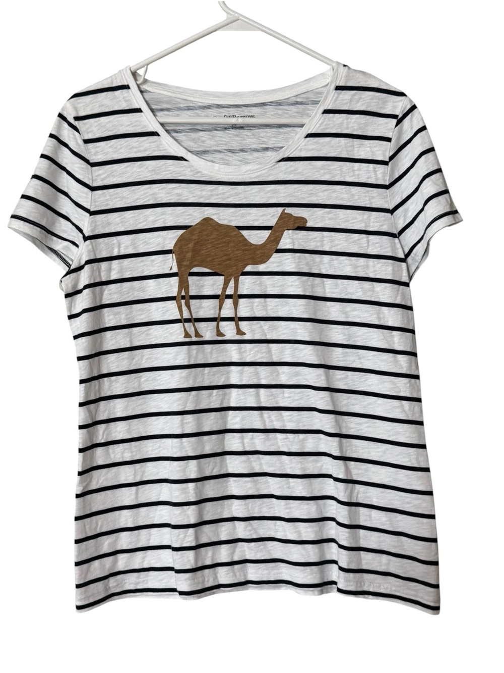 Croft & Barrow Women Short Sleeve T Shirt Size Medium Striped Camel Lightweight